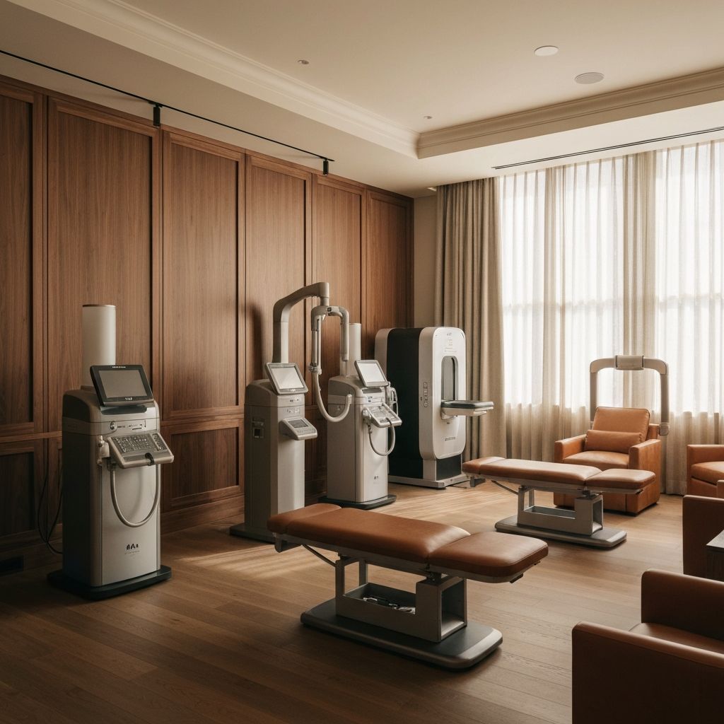 The T Room treatment floor — natural light, warm wood, medical-grade equipment